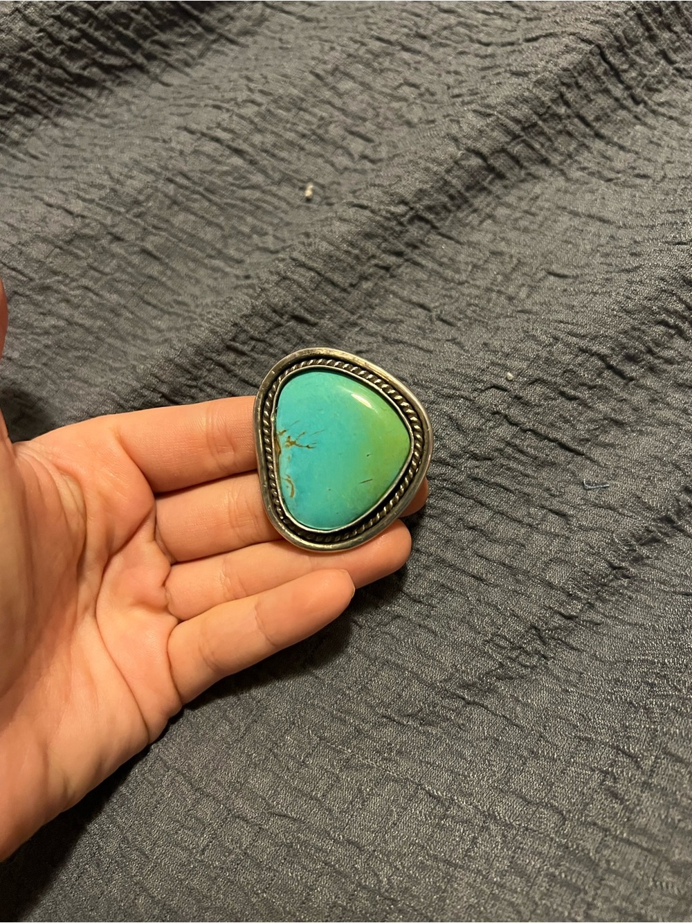 Turquoise Statement Ring with Silver Rope Detail size 6